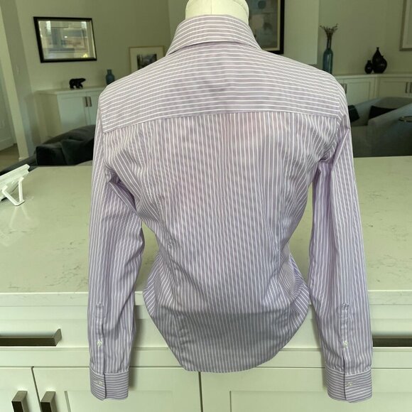 Brooks Brothers Petite Fitted LS Button Down Striped Blouse Purple Wht Sz 4P - Picture 5 of 11